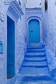 Blue steps and Door in the Medina, Chefchaouen, Morocco, North Africa