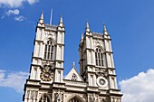 Detail of the Gothic Towers of Westminster Abbey, London, England, UK