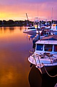 Tarpon Springs, FL - Jul 2010 - Private and commercial fishing boat at sunset at Tarpon Springs, Florida