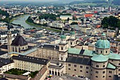 Low aerial view of Salzburg from Hohensalzburg fortress Austria