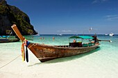 Long tailed boat at Monkey beach Phi Phi Don island, Thailand