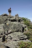 Hiker on Caps Ridge Trail in the White Mountains, New Hampshire USA