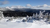 Presidential Range from the summit of Mount Jackson during the winter months in the White Mountains, New Hampshire USA at dawn