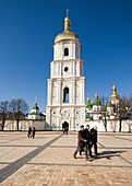 Bell tower of St Sophia Cathedral at Sofiyska Square Kiev Ukraine