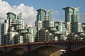 View of Vauxhall Bridge and the St Georges Wharf development on the River Thames, London, England