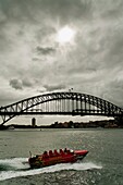 Harbour Bridge and Oz Jet Boat, Circular Quay, Sydney, New South Wales, Australia