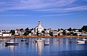 View of harbor and beach with town in the background Provincetown, Cape Cod, MA