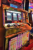 Gambling at casino slot machines, Atlantic City, New Jersey