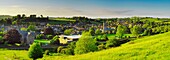An evening view in May over the historic town of Bruton viewed from the Dovecote, Somerset, England, United Kingdom