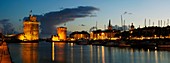 The old port of La Rochelle on the Atlantic coast of France at dusk