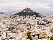 europe, greece, athens, acropolis, panorama with lykavittos hill