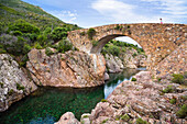 Stone bridge over Fango River, Fango Valley, Corsica, France