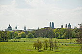 View of Munich from the English Garden, Munich, Upper Bavaria, Bavaria, Germany