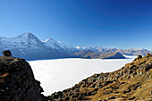 Eiger und Jungfrau über Nebelmeer, Bussalp, Grindelwald, UNESCO Welterbe Schweizer Alpen Jungfrau - Aletsch, Berner Oberland, Bern, Schweiz, Europa
