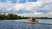 Swedish lake under clouded sky, Smaland, South Sweden, Scandinavia, Europe
