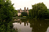 Maria Laach abbey at a lake, Eifel, Rhineland-Palatinate, Germany, Europe