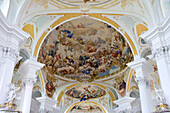 Deckenfresko in der Abtei Neresheim (St. Ulrich und Afra), Benediktinerkloster in Neresheim, Baden-Württemberg, Deutschland, Europa