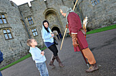 Knight in front of Chirk castle near Llangollen, north-Wales, Wales, Great Britain