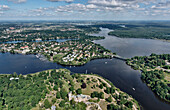 Schloss Babelsberg, Babelsberger Park, Tiefer See, Berliner Vorstadt, Glienicker Bruecke, Havel, Luftbild, Potsdam, Brandenburg, Deutschland