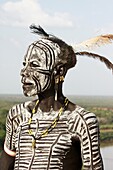 Africa, Ethiopia, Omo Valley, Karo tribesmen warrior