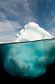 Antarctic peninsula iceberg Pleneau, split shot showing the large proportion of the berg that is underwater