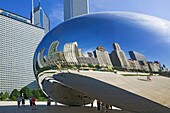 Anish Kapoor's walk through Cloud Gate sculpture in Chicago's Millennium Park, Illinois