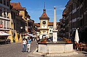 Town centre and medieval town gate Berntor, Tower of Berne, in the old town, Murten, Morat, Switzerland