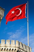 Turkish flag in Estambul University entrance Istambul, Turkey