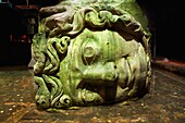 Yerebatan Cistern Museum Medusa head Byzantine cisterns, was built by Justinian in 532AD It is supported by 336 columns and once held over 80, 000 cubic metres of water Istanbul Turkey