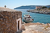 A fishermens chapel, and old stone ruins near the village of Gerolimenas in the Deep Mani Mani peninsula, Southern Peloponnese, Greece