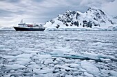 The Lindblad Expedition Ship National Geographic Explorer operating in Antarctica in the summer months