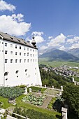 Abbey Marienberg, Vinschgau Val Venosta overlooking valley vinschga val venosta and the village of burgeis bugusio close to pass reschen passo di resia Founded in the 12th century it was cultural center of the upper vinschgau Europe, Central Europe, Ital