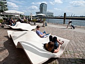 Modern promenade at Vasco Da Gamma Platz in new Hafencity property development in Hamburg Germany