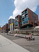 Modern apartment buildings constructed Sandtorhafen in new Hafencity property development in Hamburg Germany