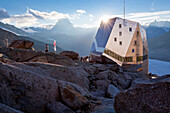 New Monte-Rosa-Hut, Matterhorn in background, Zermatt, Canton of Valais, Switzerland, myclimate audio trail