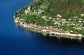 Morcote am Luganer See, Monte San Giorgio, UNESCO Weltkulturerbe Monte San Giorgio, Luganer See, Tessin, Schweiz, Europa