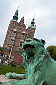 Lion sculpture in front of Rosenborg Slot, Kongens Have, Copenhagen, Denmark
