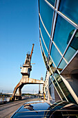 Glass facade at Media Harbour, Düsseldorf, Duesseldorf, North Rhine-Westphalia, Germany, Europe