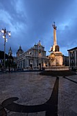 Piazza Duomo at dusk, Catania, Italy