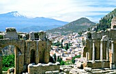 Taormina, Sicily From the ancient Greek theatre of Taormina to Mount Etna volcano Italy