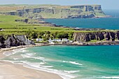White Park Bay on the Giants Causeway Coast of County Antrim, Ireland Looking to Portbraddon village and the Causeway headlands