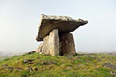 Poulnabrone prehistoric Stone Age dolmen tomb on The Burren limestone plateau near Cliffs of Moher, County Clare, Ireland
