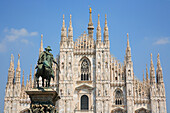 Piazza Duomo - cathedral and statue, Milan, Lombardy, Italy