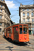 Piazza Cordusio - city tram, Milan, Lombardy, Italy
