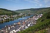 View of Zell-Merl Village & Church from Vinyard, Koblenz, Rhineland-Palatinate, Germany