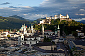 View over City & Hohensalsburg Fortress at Sunset, Salzburg, Salzburger Land, Austria