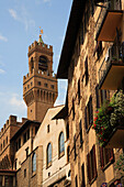 Belltower of the Palazzo Vecchio and street architecture, Florence, Tuscany, Italy