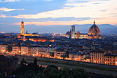 City skyline from Piazzale Michelangelo at night, Florence, Tuscany, Italy