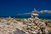 Rock sculptures and sea view, Puerto Aventuras, Quintana Roo, Mexico