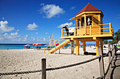 Lifeguard station on beach, Rockley Beach, Barbados, Caribbean